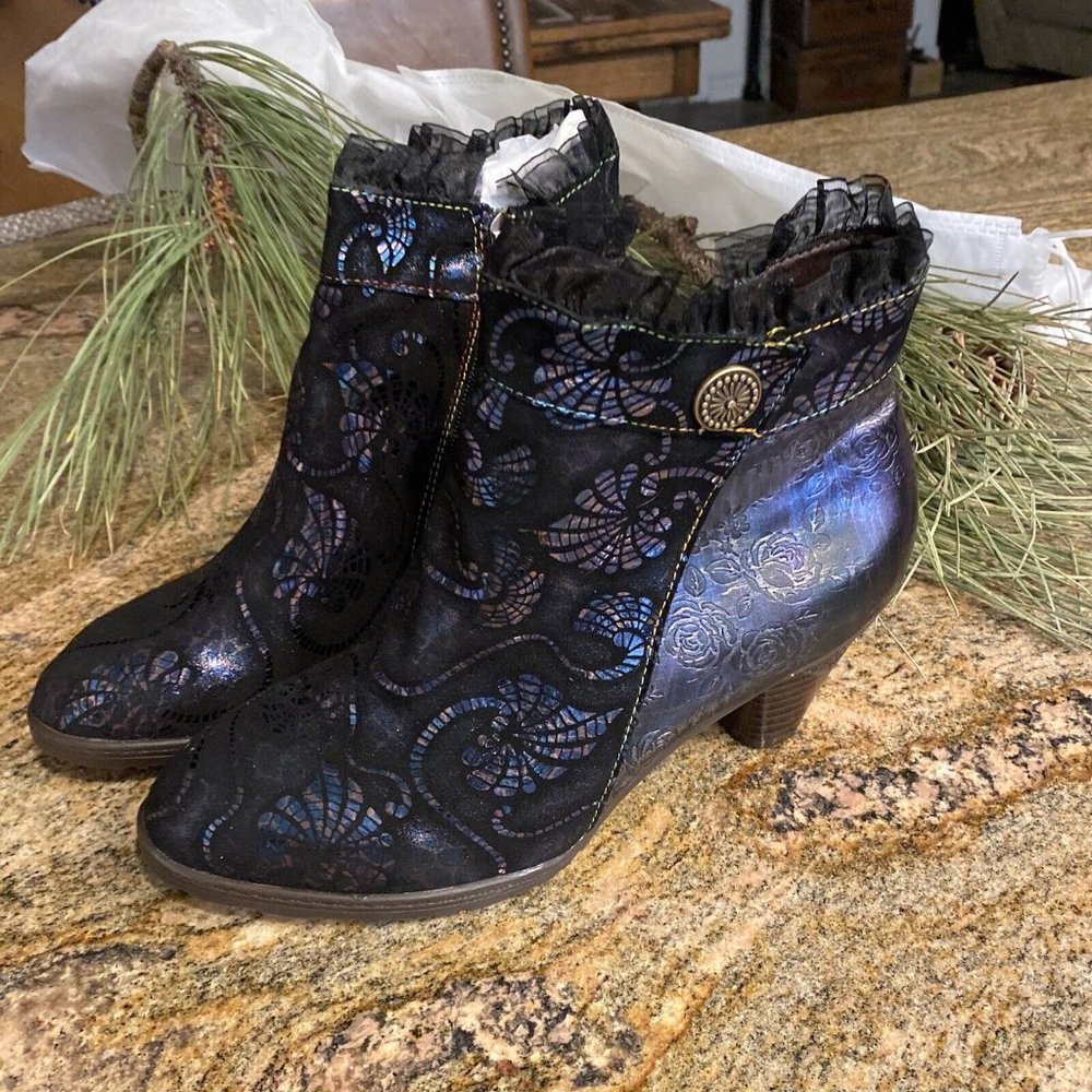 Cowboy Booties Handmade FANCY Decorated Leather 9 California cowgirl western - Picture 2 of 10
